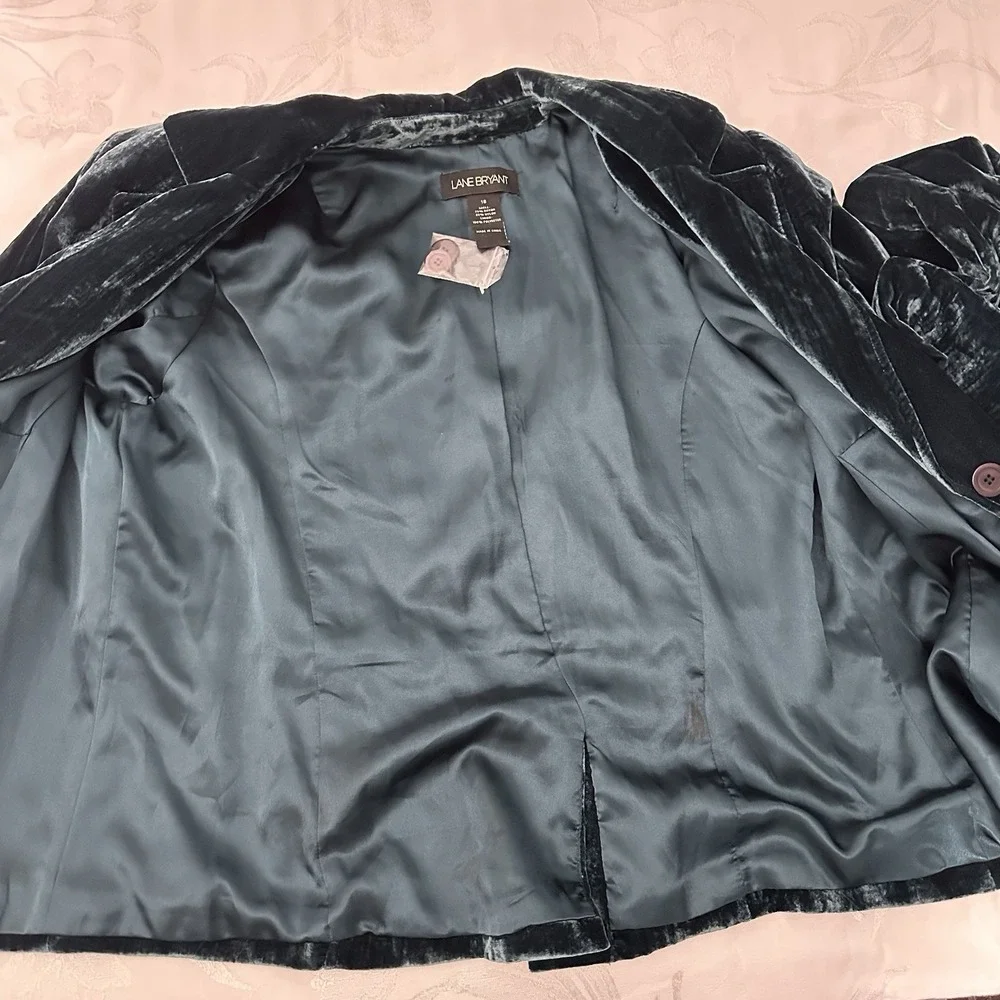 Lane Bryant Size-18 Womens Velvet‎ Blazer Teal Blue Jacket Button Front